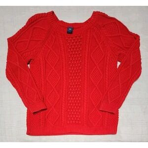 Gap Cable Knit Sweater Womens Large Red Long Sleeve Pullover Cotton Preppy